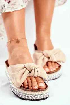 Boto Klapki Damskie Klasyczne*Damskie Klapki Wysokie Beżowe Mortigo