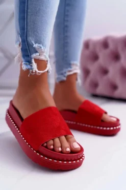 Boto Damskie Klapki Wysokie Czerwone Kadela