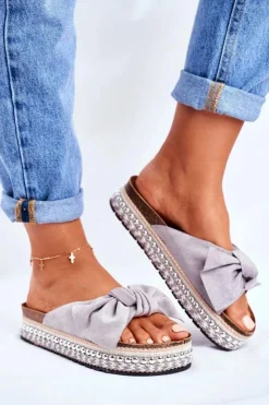 Boto Klapki Damskie Klasyczne*Damskie Klapki Wysokie Szare Mortigo