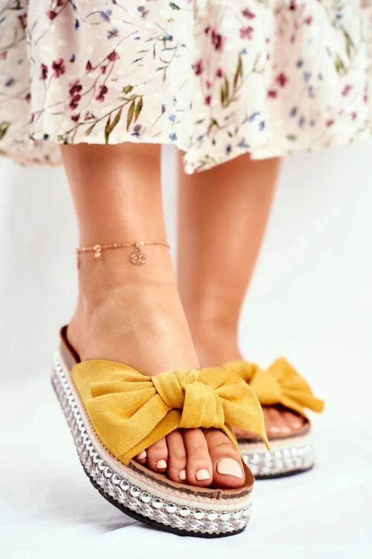 Boto Damskie Klapki Wysokie Żółte Mortigo