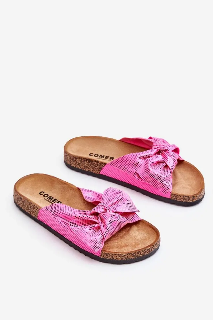 Boto Klapki Korkowe|Klapki Na Platformie*Damskie Klapki Z Błyszczącą Kokardą Różowe Cristina