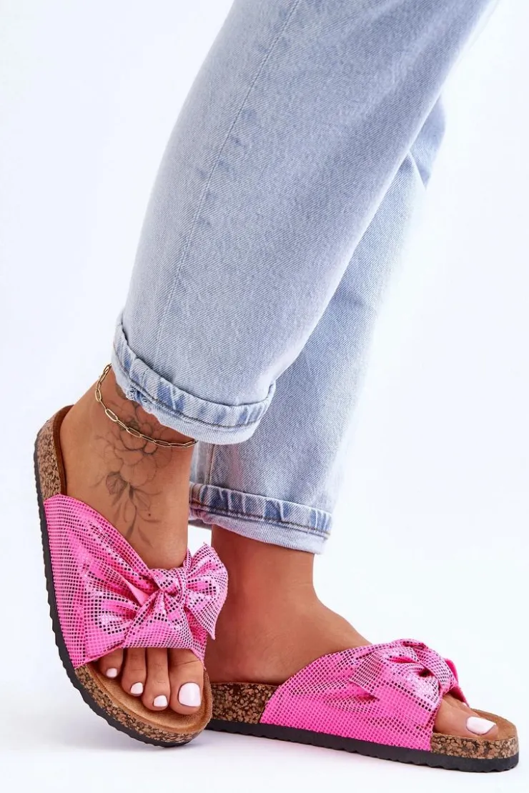 Boto Klapki Korkowe|Klapki Na Platformie*Damskie Klapki Z Błyszczącą Kokardą Różowe Cristina