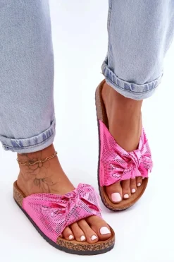 Boto Klapki Korkowe|Klapki Na Platformie*Damskie Klapki Z Błyszczącą Kokardą Różowe Cristina