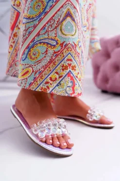 Damskie Boto Damskie Klapki Z Cyrkoniami Lu Boo Benzynowe Srebrne Mediana