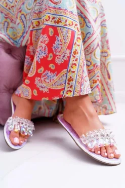 Damskie Boto Damskie Klapki Z Cyrkoniami Lu Boo Benzynowe Srebrne Mediana