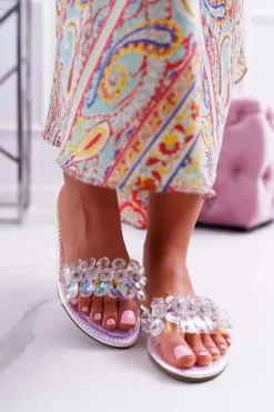 Damskie Boto Damskie Klapki Z Cyrkoniami Lu Boo Benzynowe Srebrne Mediana