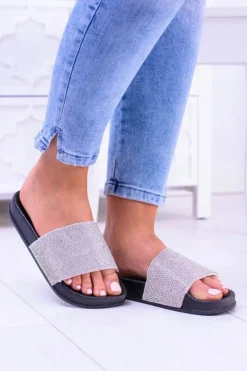 Damskie Boto Damskie Klapki Z Cyrkoniami MadameCristal Czarne