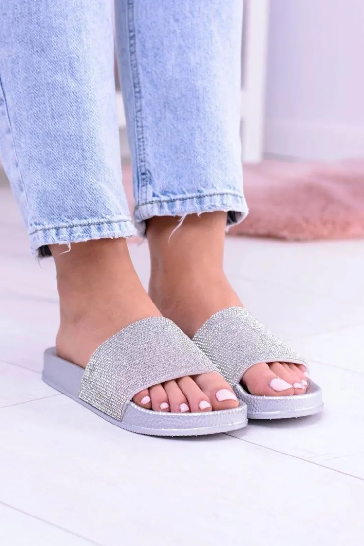 Boto Klapki Sportowe|Klapki Damskie Klasyczne*Damskie Klapki Z Cyrkoniami MadameCristal Srebrne