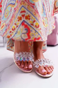 Boto Klapki Damskie Klasyczne*Damskie Klapki Z Cyrkoniami Lu Boo Benzynowe Różowe Mediana