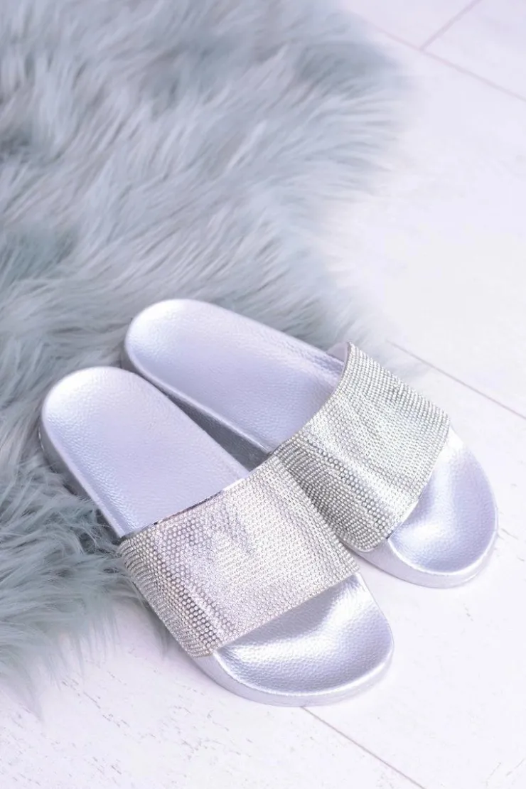 Boto Klapki Sportowe|Klapki Damskie Klasyczne*Damskie Klapki Z Cyrkoniami LadyCristal Srebrne