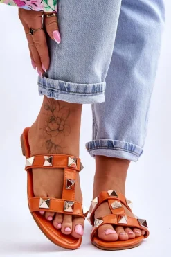 Damskie Boto Damskie Klapki Z Dużymi Ćwiekami Pomarańczowe Mercure