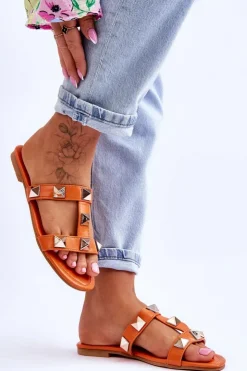 Damskie Boto Damskie Klapki Z Dużymi Ćwiekami Pomarańczowe Mercure