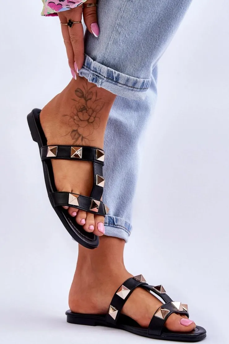 Online Boto Damskie Klapki Z Dużymi Ćwiekami Czarne Mercure Czarny