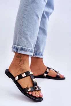 Online Boto Damskie Klapki Z Dużymi Ćwiekami Czarne Mercure Czarny