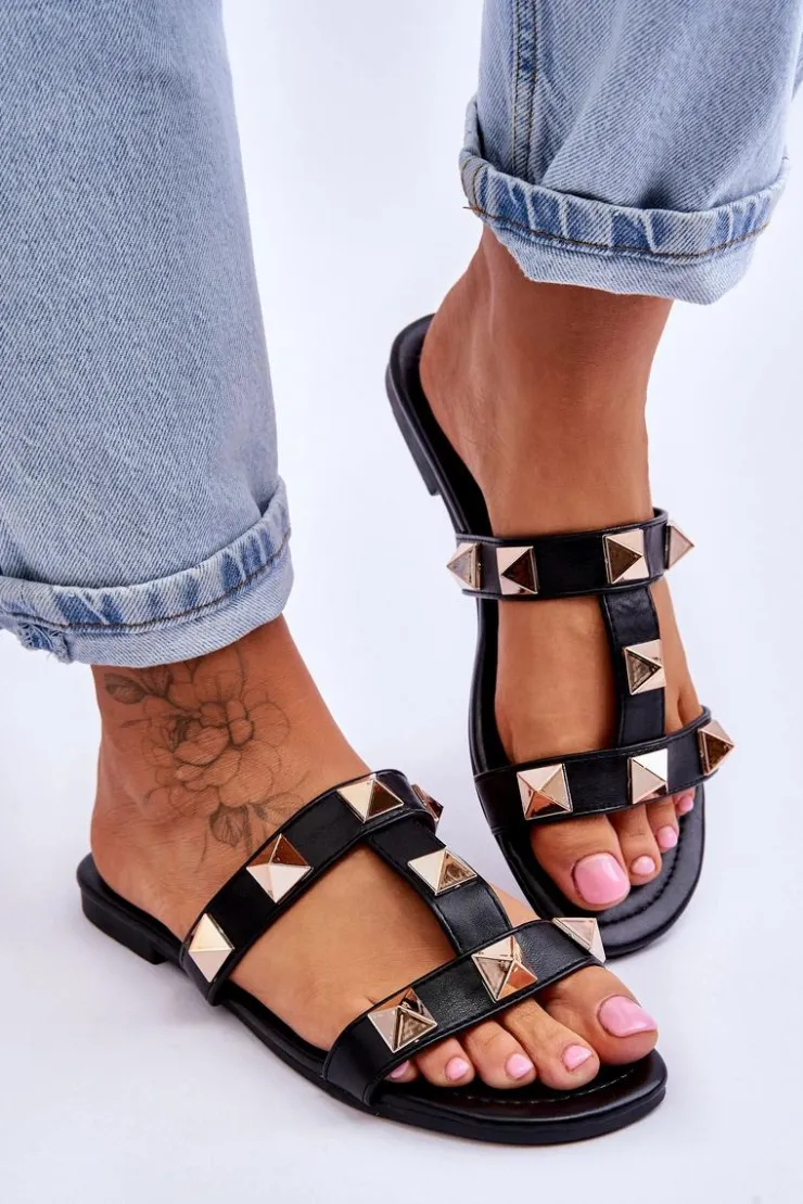 Online Boto Damskie Klapki Z Dużymi Ćwiekami Czarne Mercure Czarny