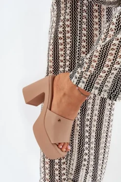 Damskie Boto Damskie Klapki Z Eko Skóry Na Słupku I Platformie Khaki Tamirella