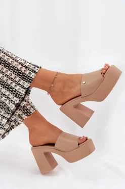 Damskie Boto Damskie Klapki Z Eko Skóry Na Słupku I Platformie Khaki Tamirella