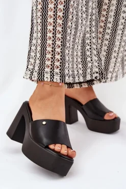 Boto Klapki Na Obcasie|Klapki Damskie Klasyczne*Damskie Klapki Z Eko Skóry Na Słupku I Platformie Czarne Tamirella Czarny