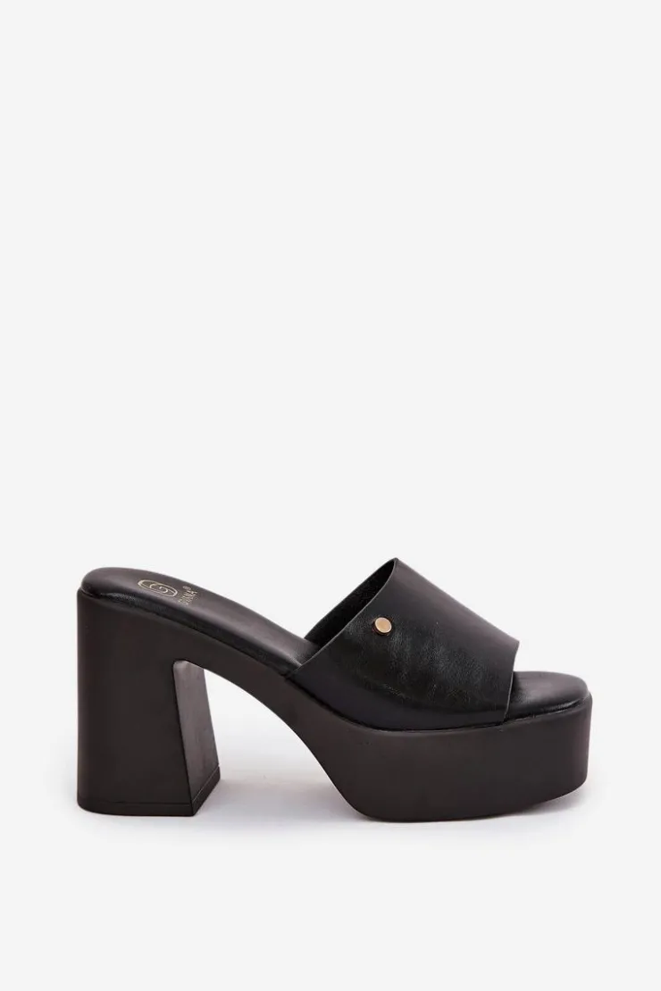 Boto Klapki Na Obcasie|Klapki Damskie Klasyczne*Damskie Klapki Z Eko Skóry Na Słupku I Platformie Czarne Tamirella Czarny