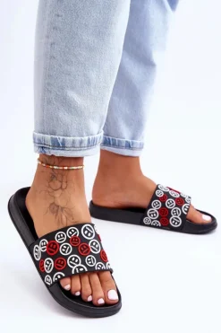 Damskie Boto Damskie Klapki Z Emotikonami Czarne Cosette