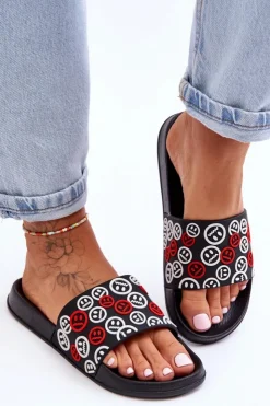 Damskie Boto Damskie Klapki Z Emotikonami Czarne Cosette