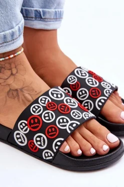 Damskie Boto Damskie Klapki Z Emotikonami Czarne Cosette
