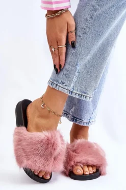 Boto Klapki Z Futerkiem|Klapki Damskie Klasyczne*Damskie Klapki Z Futerkiem Różowe Kennet