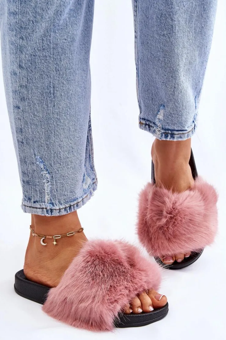 Boto Klapki Z Futerkiem|Klapki Damskie Klasyczne*Damskie Klapki Z Futerkiem Różowe Kennet