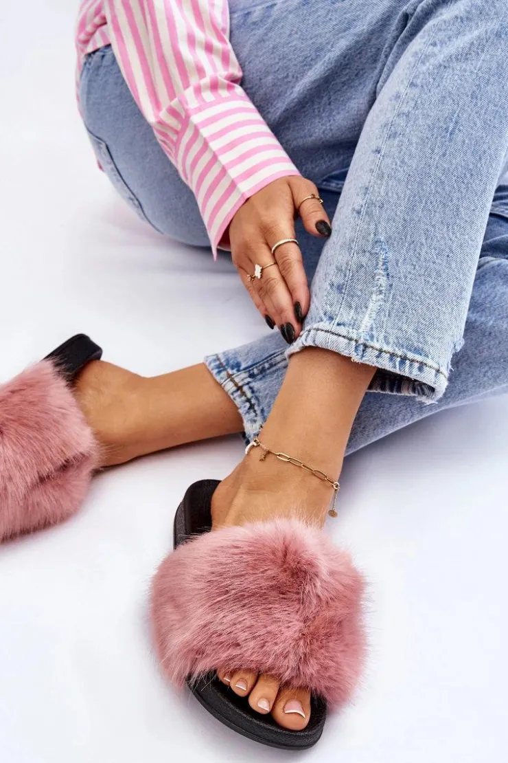 Boto Klapki Z Futerkiem|Klapki Damskie Klasyczne*Damskie Klapki Z Futerkiem Różowe Kennet