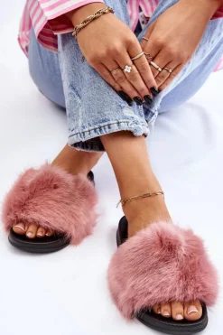 Boto Klapki Z Futerkiem|Klapki Damskie Klasyczne*Damskie Klapki Z Futerkiem Różowe Kennet