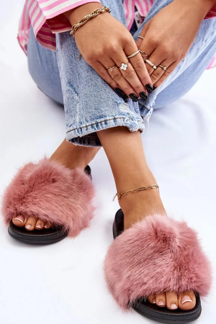 Boto Klapki Z Futerkiem|Klapki Damskie Klasyczne*Damskie Klapki Z Futerkiem Różowe Kennet