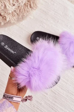 Damskie Boto Damskie Klapki z Futerkiem Fioletowe Belmondo