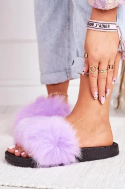 Damskie Boto Damskie Klapki z Futerkiem Fioletowe Belmondo