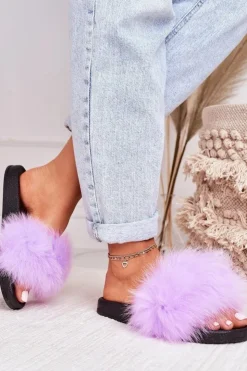 Damskie Boto Damskie Klapki z Futerkiem Fioletowe Belmondo