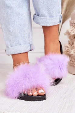 Damskie Boto Damskie Klapki z Futerkiem Fioletowe Belmondo