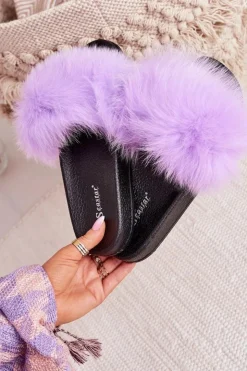 Damskie Boto Damskie Klapki z Futerkiem Fioletowe Belmondo