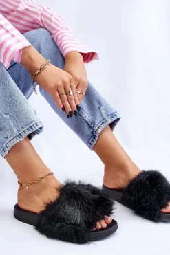 Damskie Boto Damskie Klapki Z Futerkiem Czarne Kennet