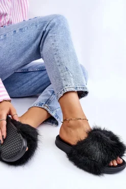 Damskie Boto Damskie Klapki Z Futerkiem Czarne Kennet