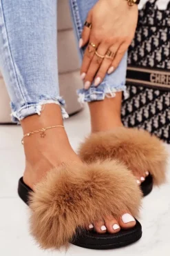 Damskie Boto Damskie Klapki z Futerkiem Camel Belmondo