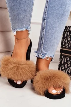 Damskie Boto Damskie Klapki z Futerkiem Camel Belmondo