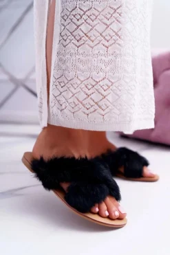 Boto Klapki Z Futerkiem|Klapki Damskie Klasyczne*Damskie Klapki Z Futerkiem Lu Boo Czarne