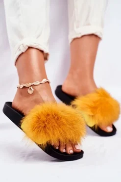 Clearance Boto Damskie Klapki z Futerkiem Żółte Belmondo