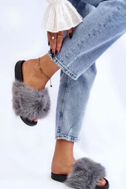 Boto Klapki Z Futerkiem|Klapki Damskie Klasyczne*Damskie Klapki Z Futerkiem Szare Kennet