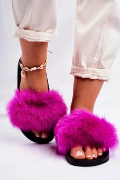 Boto Klapki Z Futerkiem|Klapki Damskie Klasyczne*Damskie Klapki z Futerkiem Fuksja Belmondo