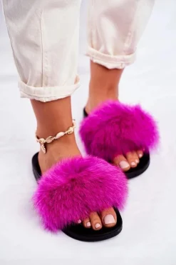 Boto Klapki Z Futerkiem|Klapki Damskie Klasyczne*Damskie Klapki z Futerkiem Fuksja Belmondo