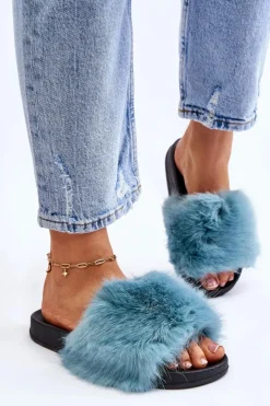 Online Boto Damskie Klapki Z Futerkiem Turkusowe Kennet
