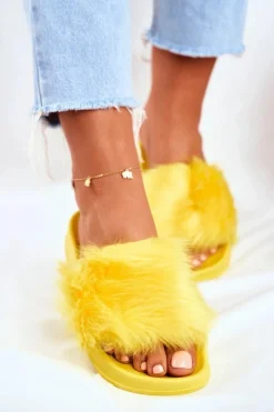 Damskie Boto Damskie Klapki Z Futerkiem Żółte Fur