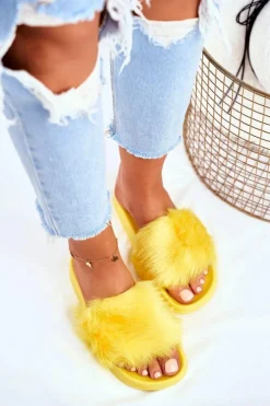 Damskie Boto Damskie Klapki Z Futerkiem Żółte Fur