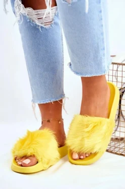Damskie Boto Damskie Klapki Z Futerkiem Żółte Fur