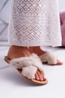 Damskie Boto Damskie Klapki Z Futerkiem Lu Boo Ecru